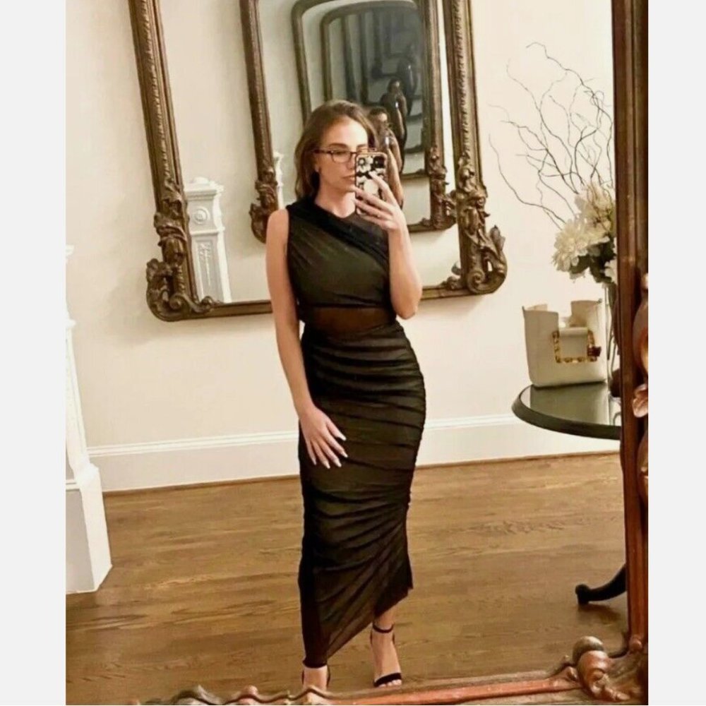 Zara mesh bodycon midi dress tulle - Picture 6 of 8